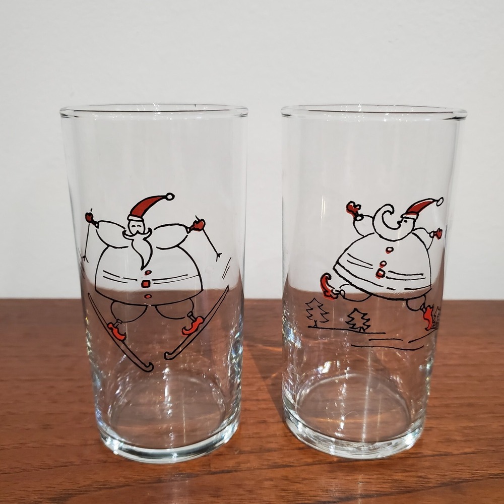 Vintage Precidio Sporty Santa Juice Glasses (Set of 2) – Retro Christmas Holiday